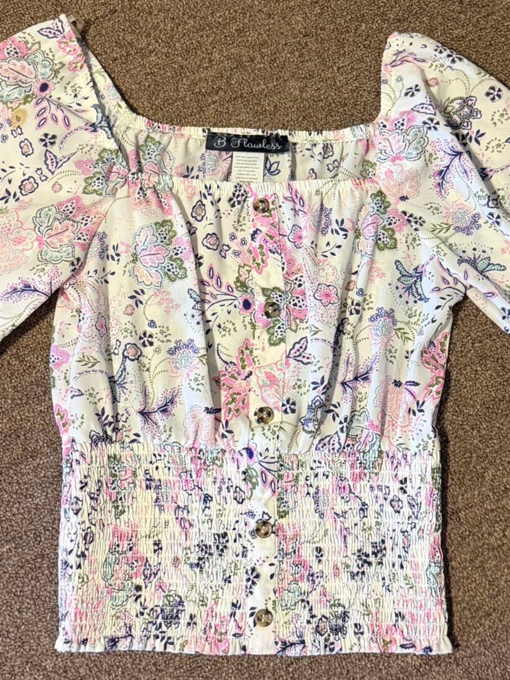 B Flawless Women's Floral Peasant Top On Off Shoulder XS New W/Out Tags